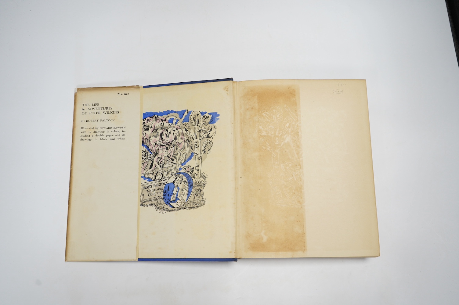 Bawden, Edward first book as illustrator - Paltock, Peter - The Life and Adventures of Peter Wilkins, 4to, blue cloth gilt in a torn d/j, with loss, with 19 coloured stencil illustrations, 5 being full page, 4 double-pag